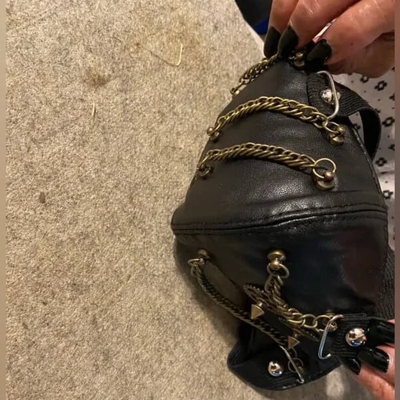 Handmade Steampunk Faux Leather Mask w/ Brass Chains & Gears